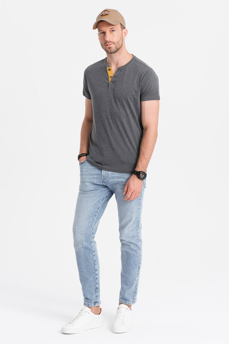 OMBRE Tricou cu model uni si decolteu henley - Pled.ro