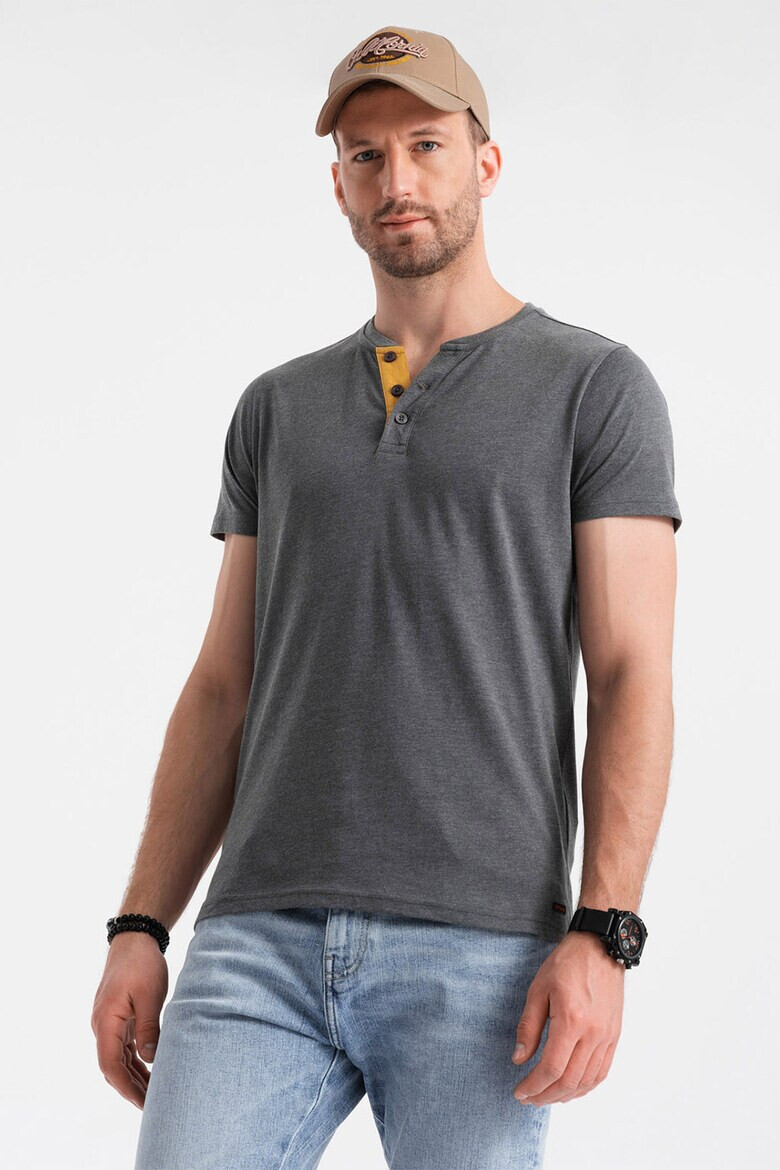 OMBRE Tricou cu model uni si decolteu henley - Pled.ro