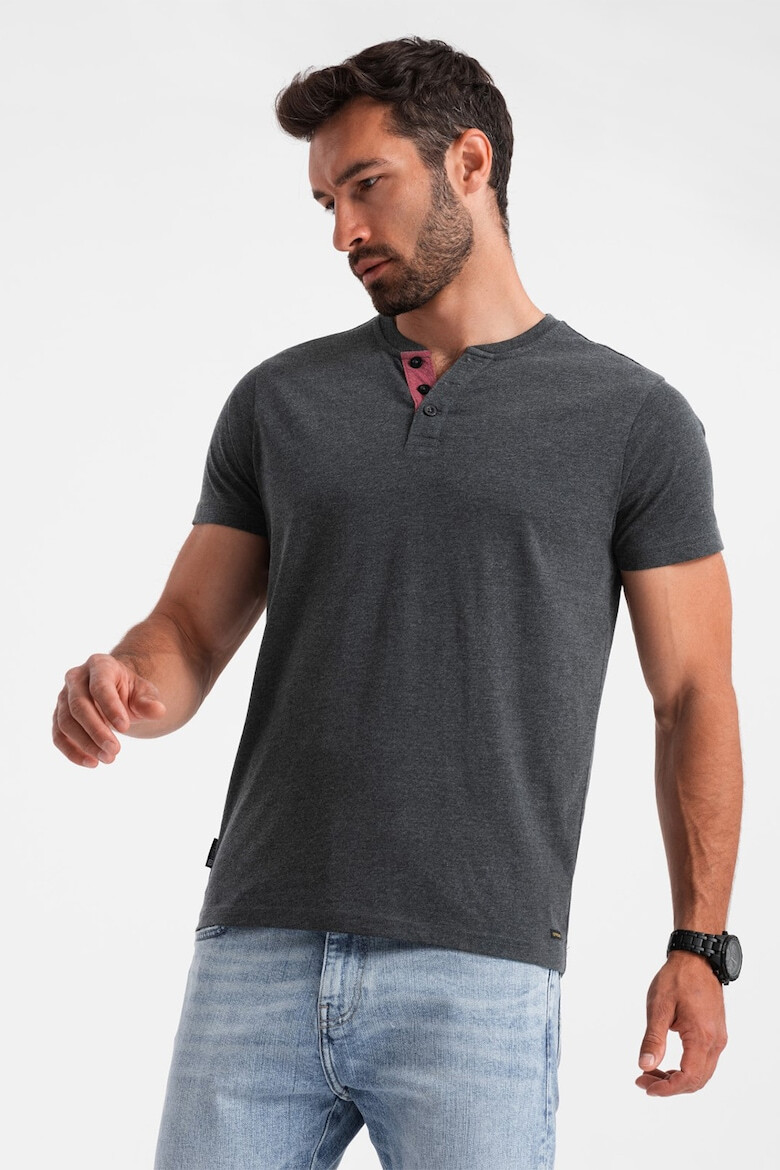 OMBRE Tricou cu model uni si decolteu henley - Pled.ro