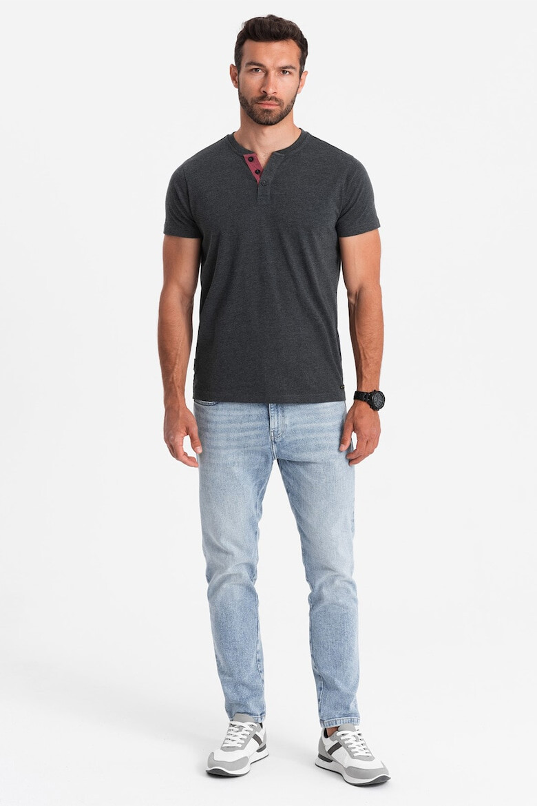 OMBRE Tricou cu model uni si decolteu henley - Pled.ro