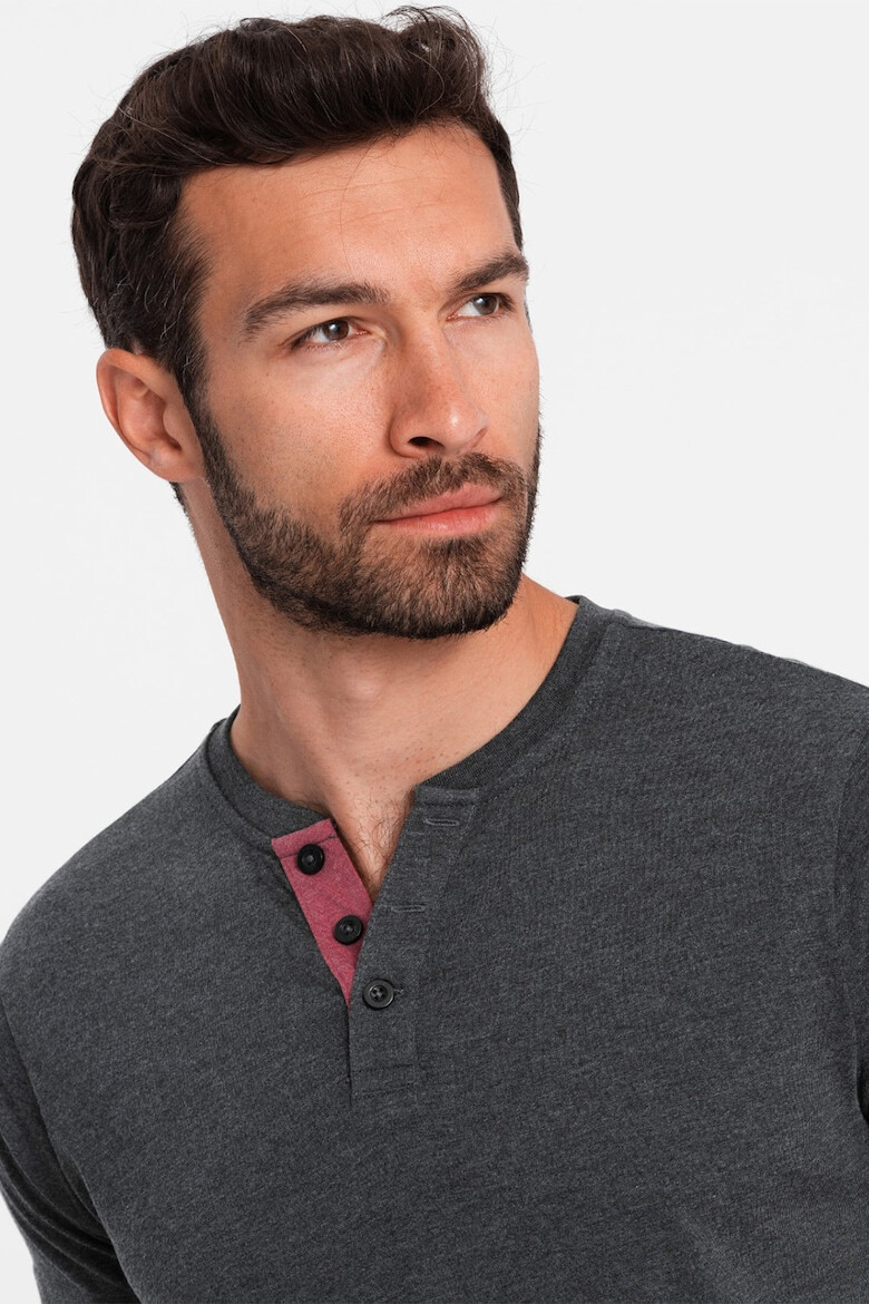 OMBRE Tricou cu model uni si decolteu henley - Pled.ro