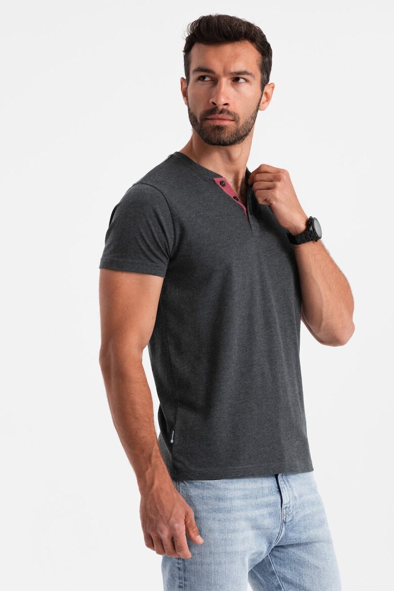 OMBRE Tricou cu model uni si decolteu henley - Pled.ro