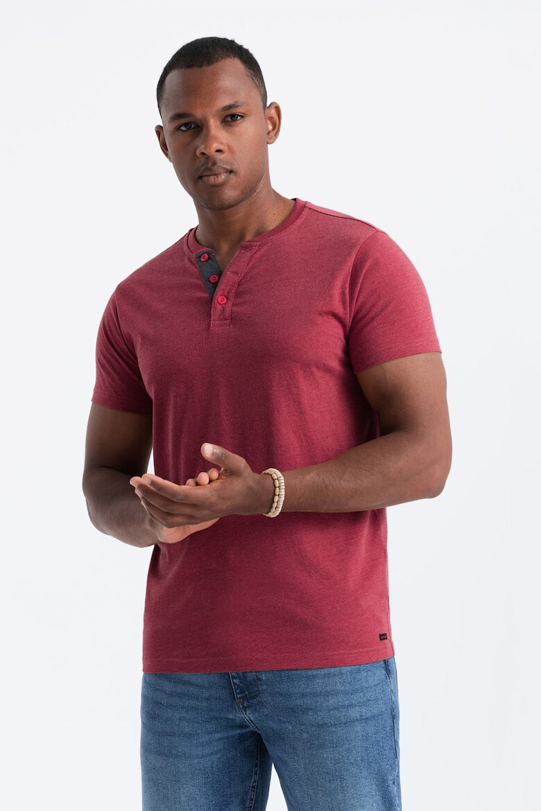 OMBRE Tricou cu model uni si decolteu henley - Pled.ro