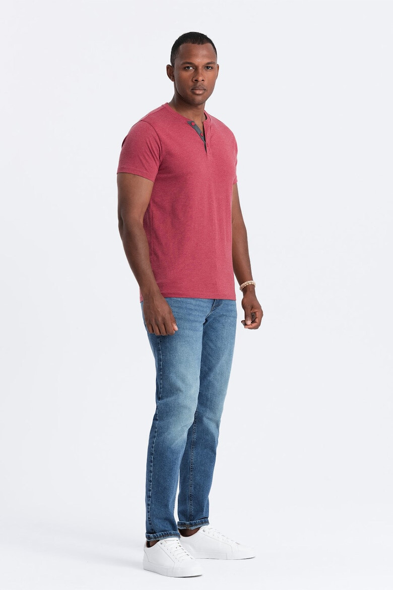 OMBRE Tricou cu model uni si decolteu henley - Pled.ro