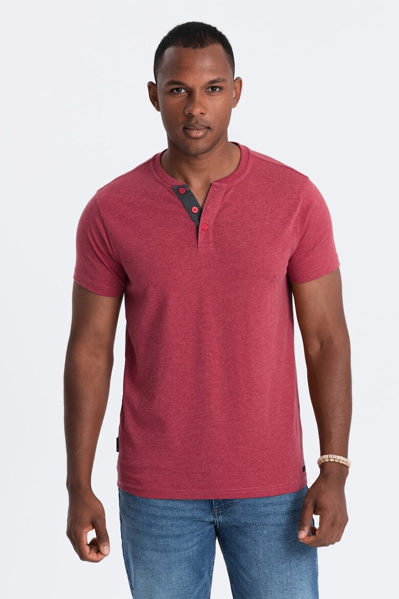 OMBRE Tricou cu model uni si decolteu henley - Pled.ro