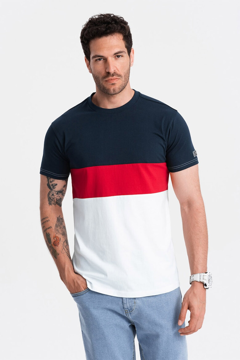 OMBRE Tricou din bumbac cu model in dungi si decolteu la baza gatului - Pled.ro