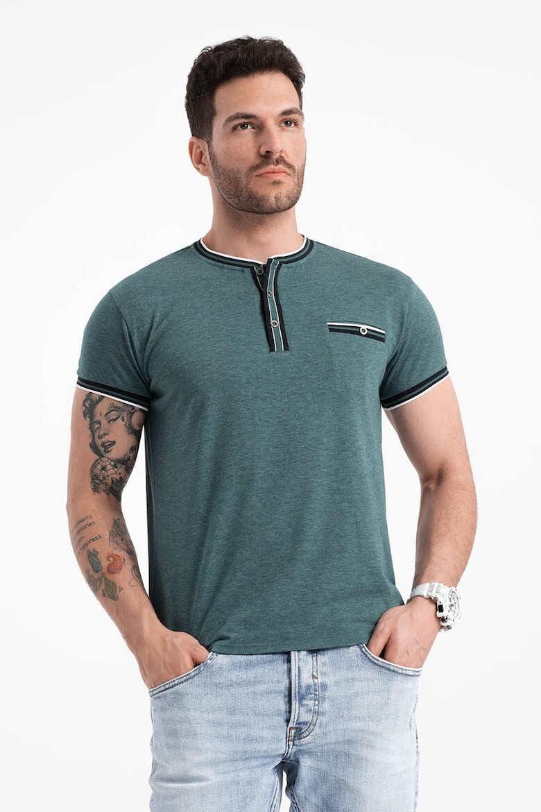 OMBRE Tricou Henley cu accente in dungi - Pled.ro