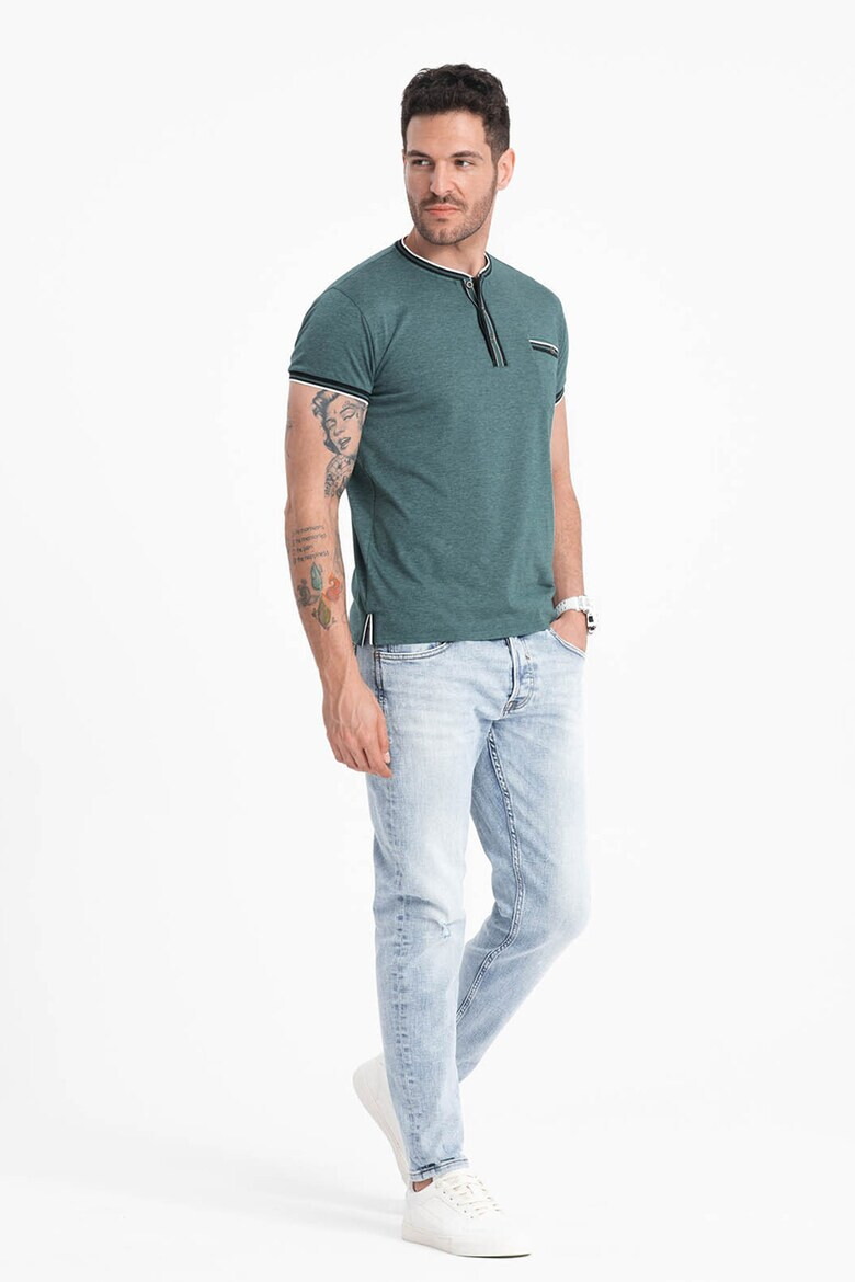 OMBRE Tricou Henley cu accente in dungi - Pled.ro