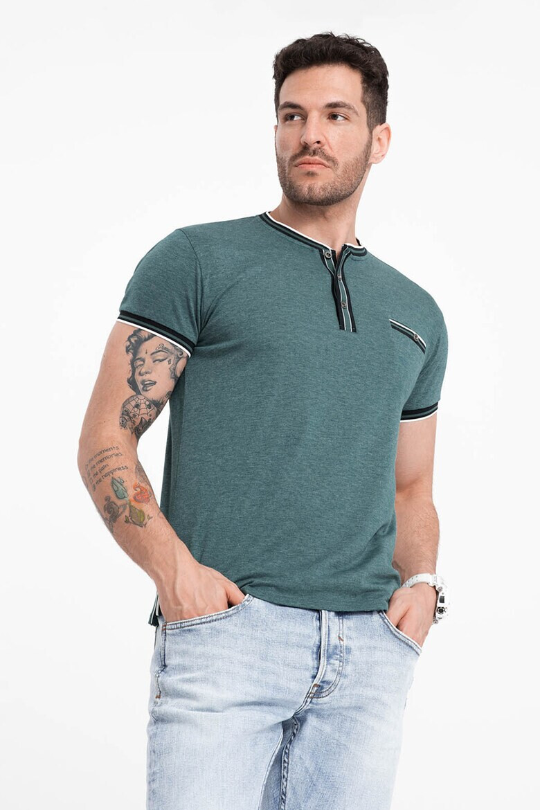 OMBRE Tricou Henley cu accente in dungi - Pled.ro