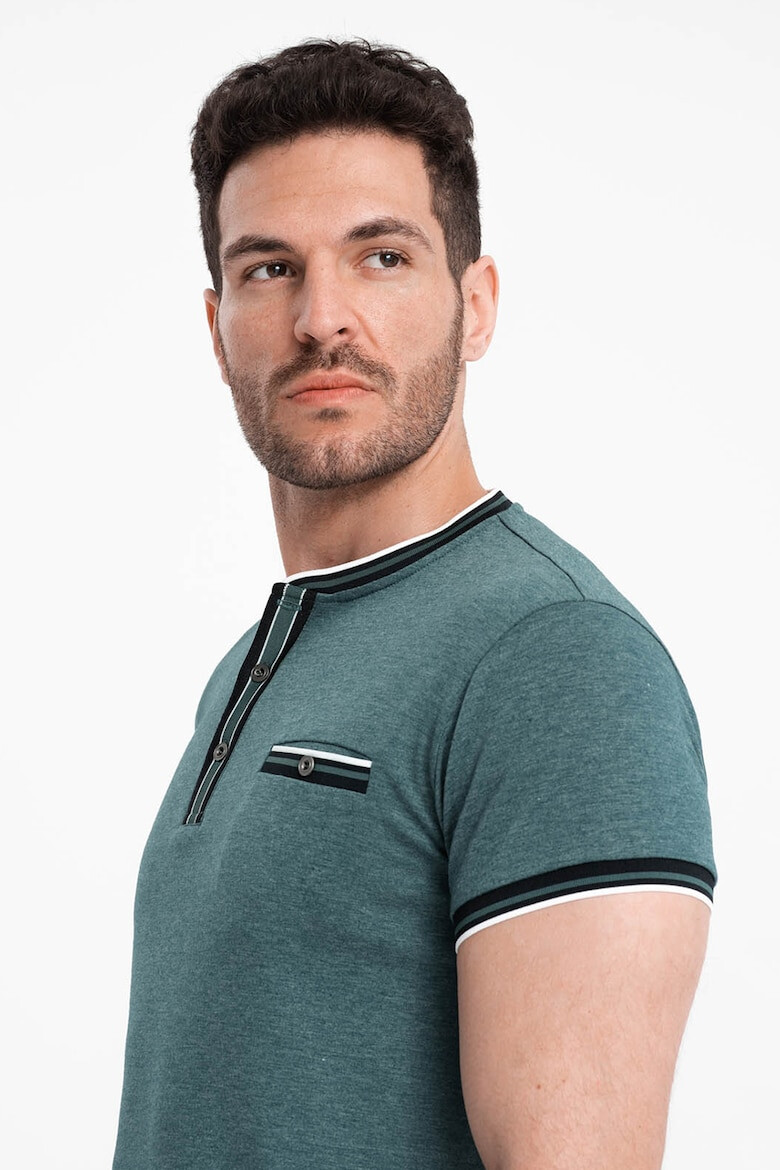 OMBRE Tricou Henley cu accente in dungi - Pled.ro