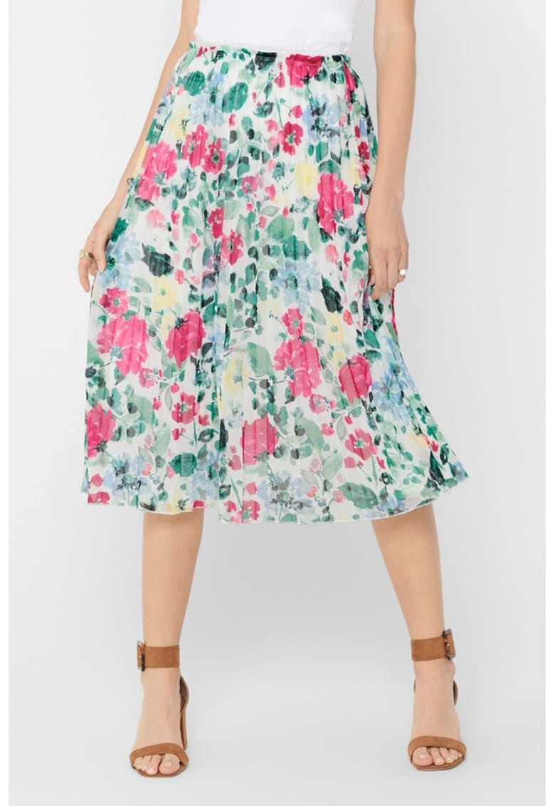 Only Fusta midi cu pliuri si model floral - Pled.ro