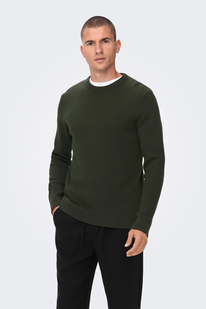 Only & Sons Pulover cu aspect striat si decolteu la baza gatului Verde inchis - Pled.ro