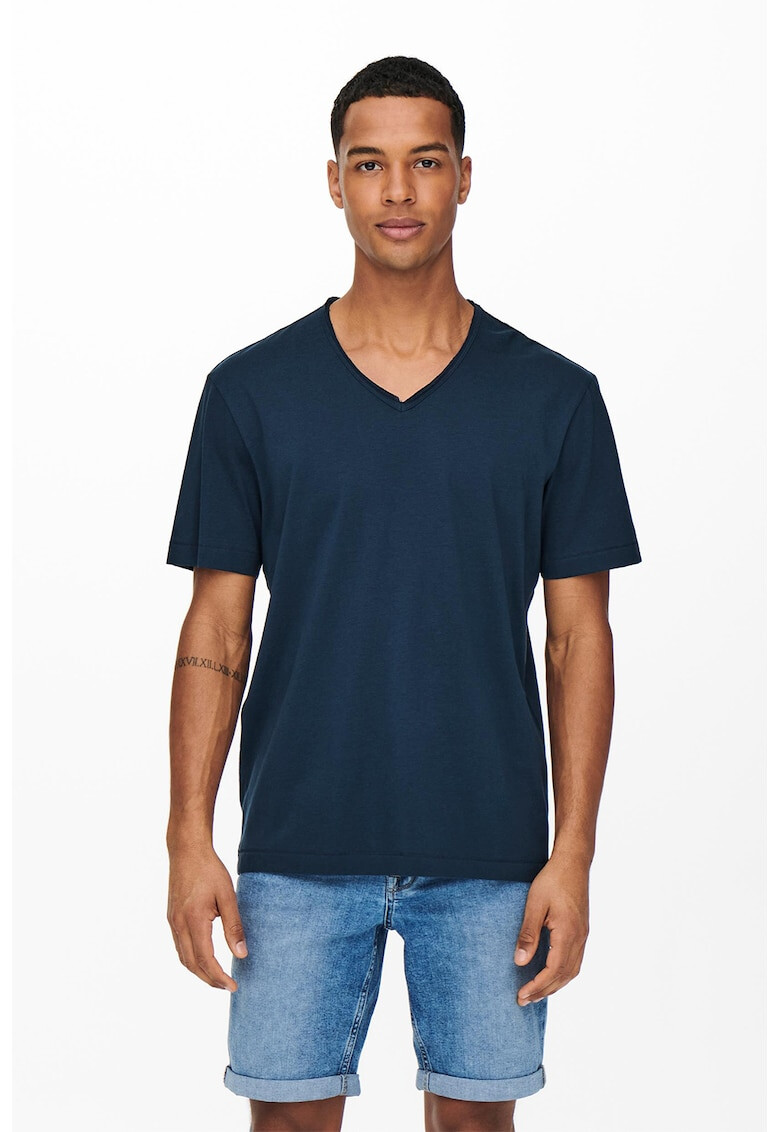 Only & Sons Tricou regular fit cu decolteu in V - Pled.ro