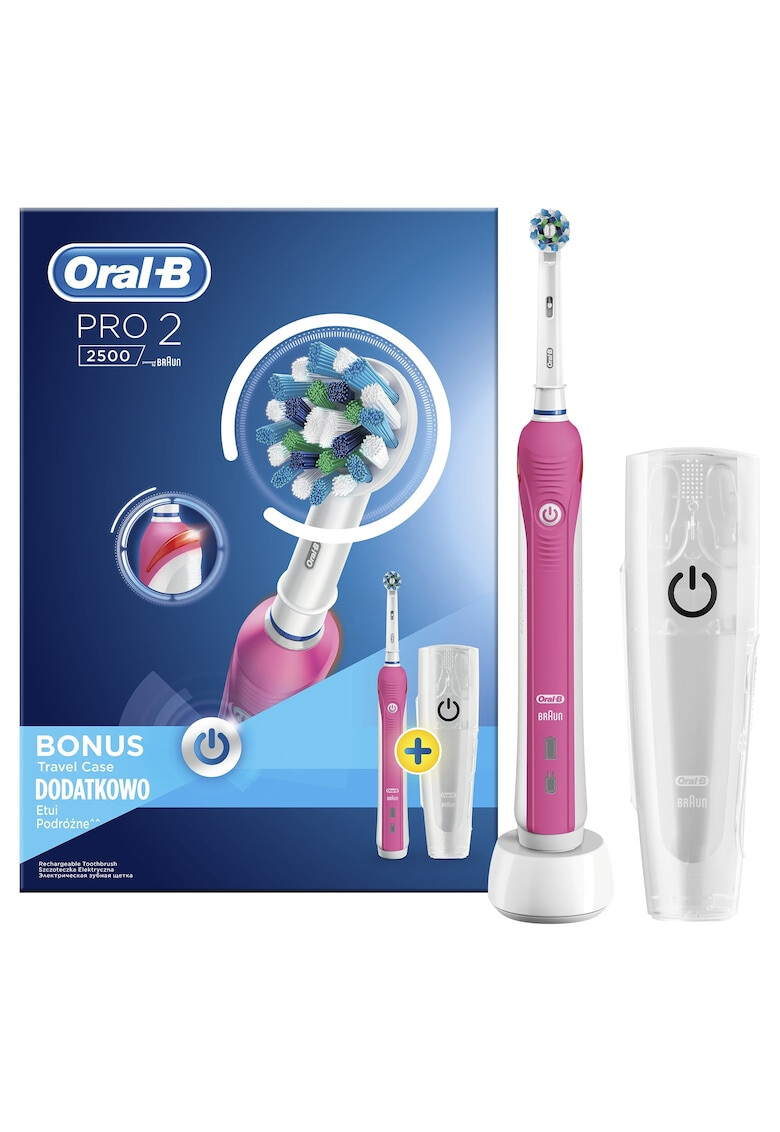 Oral-B Periuta de dinti electrica Pro 2 2500P 40000 pulsatii/min 8800 oscilatii/min Curatare 3D 2 Programe 1 capat Trusa de calatorie Roz - Pled.ro