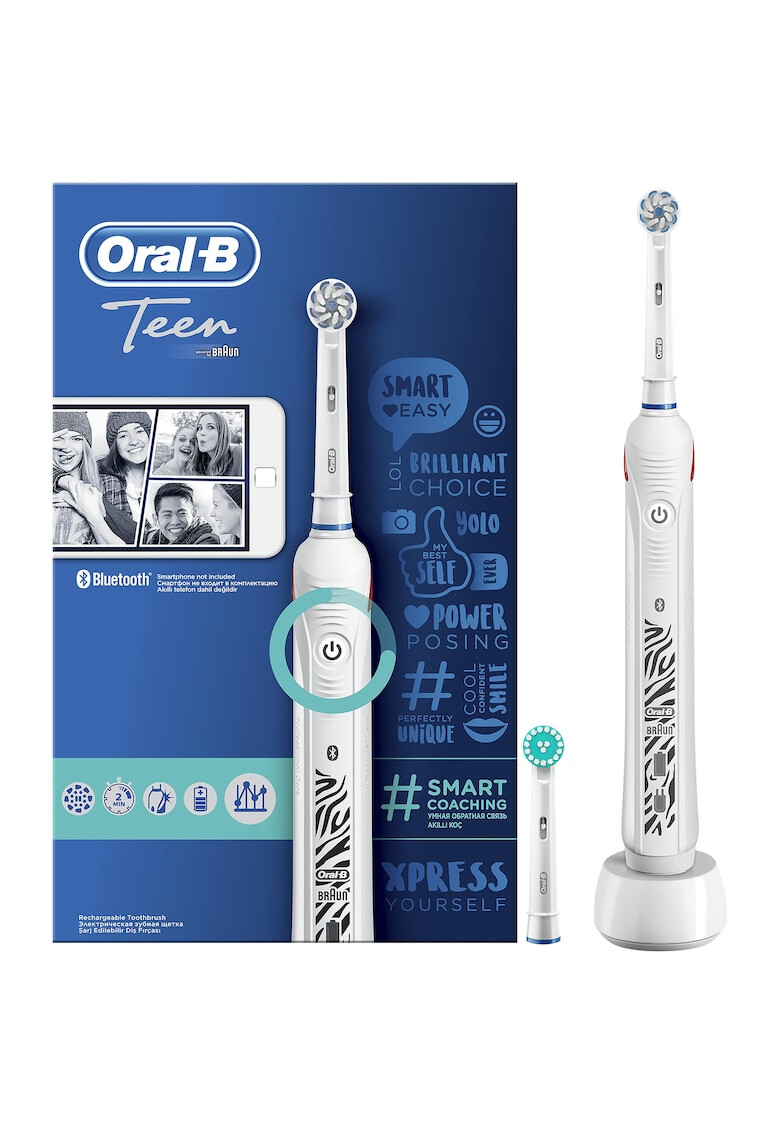 Oral-B Periuta de dinti electrica Teen 40000 pulsatii/min 8800 oscilatii/min Curatare 3D 3 programe 2 capate Bluetooth Alb - Pled.ro