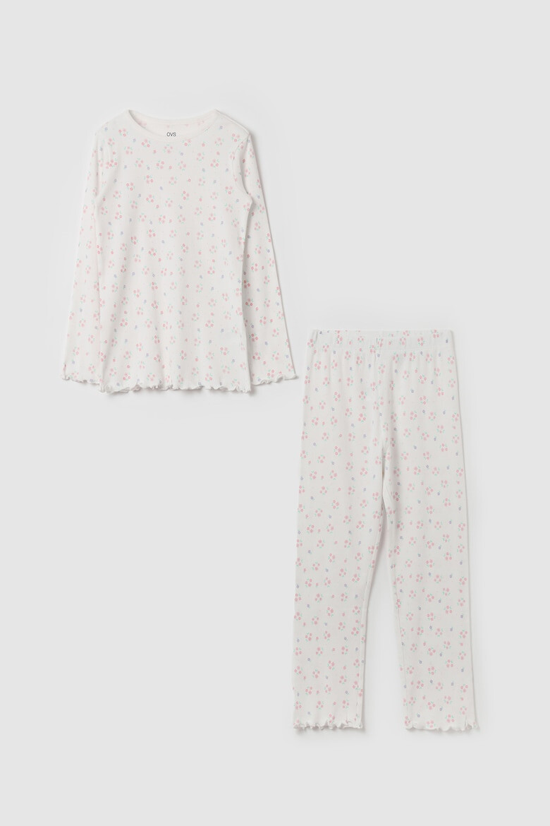 OVS Pijama din bumbac cu pantaloni lungi striatii si model floral - Pled.ro