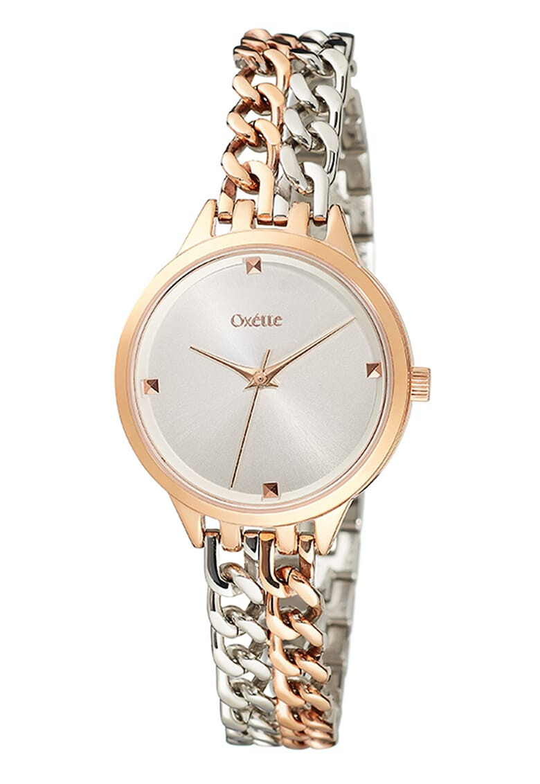 OXETTE Ceas quartz placat cu aur rose de 18K cu bratara cu aspect de lant - Pled.ro