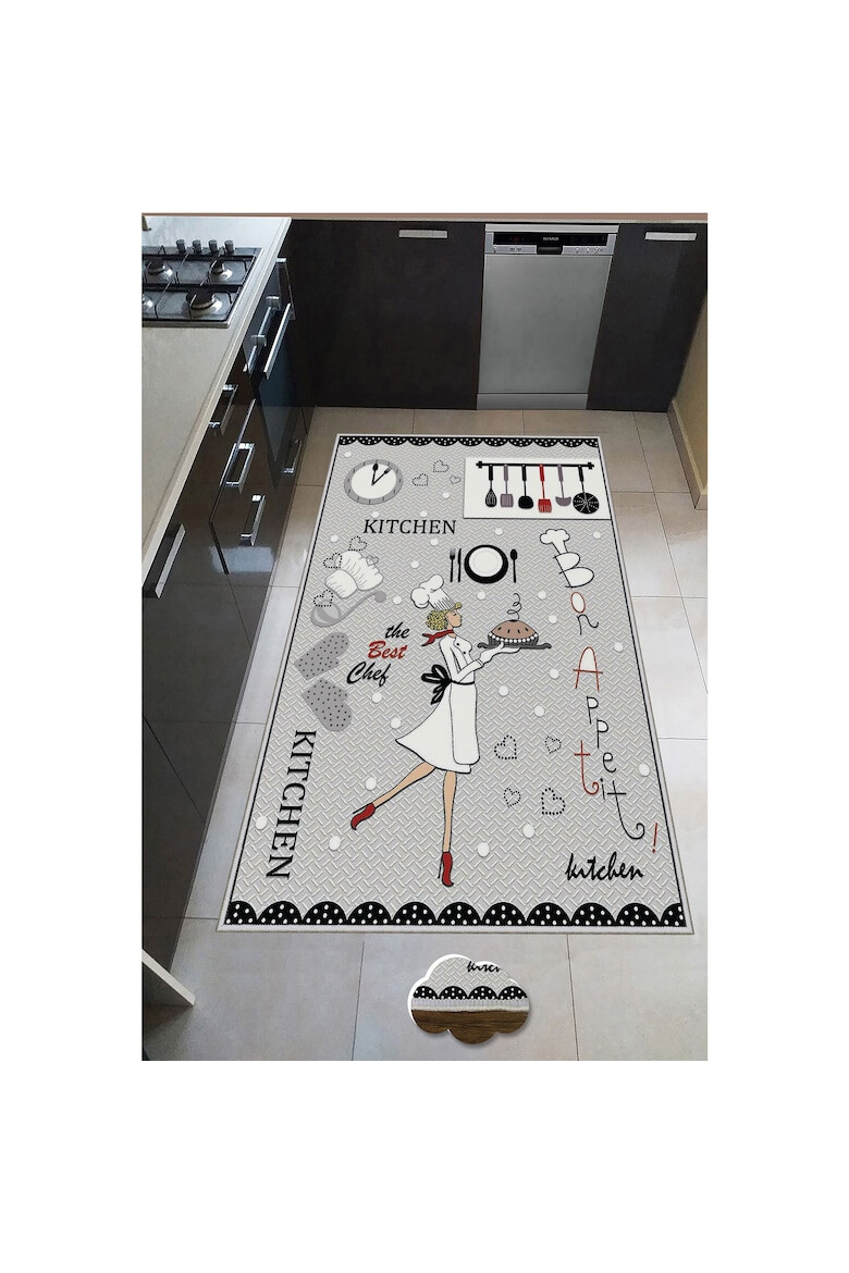 Oyo home Covor de bucatarie Chef poliester print digital spate antiderapant multicolor - Pled.ro