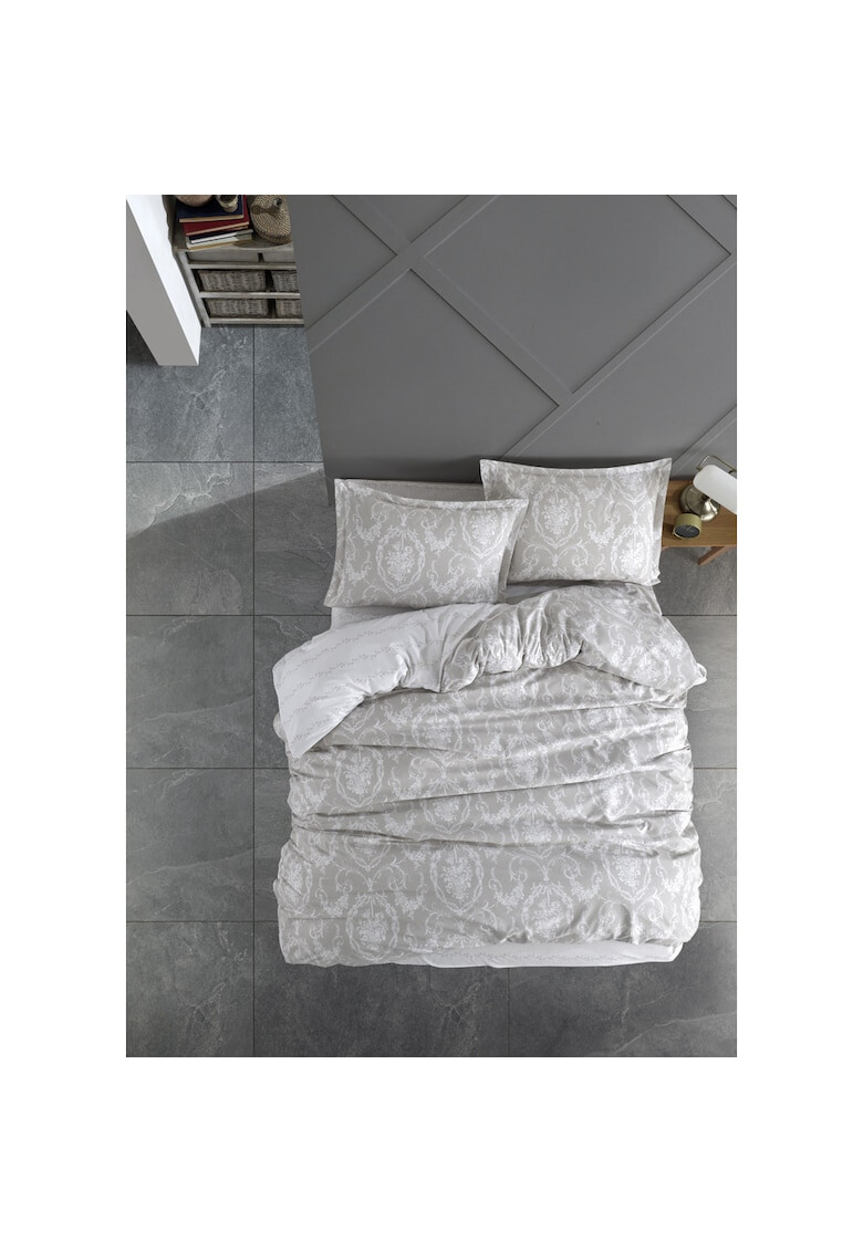 Oyo home Lenjerie de pat 2 persoane 100%bumbac ranforce densitate 145TC 4 piese cearceaf pilota 200x220 cearceaf pat 220x240 fata de perna 50x70cm - Pled.ro