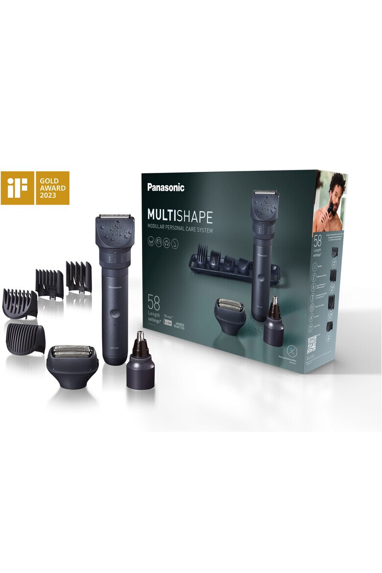 Panasonic Aparat de tuns barba si parul MultiSHAPE XSHAPE PACK 1 cap aparat de ras umed/uscat cu 3lame cap trimmer nas/urechi/fata acumulator Li-Ion cu autonomie 70min quick charge 1H cap tundere cu 58 de setări de lungime Negru - Pled.ro