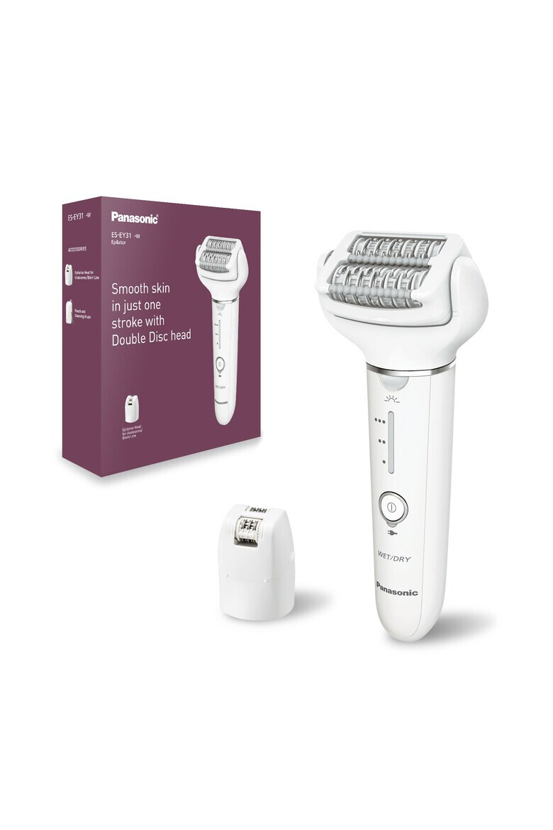 Panasonic Epilator Wet & Dry Cordless 2discuri & 60 pensete Senzor presiune Discuri duble Cap flexibil si pivotant la 90° 3 viteze Alb/Crem - Pled.ro