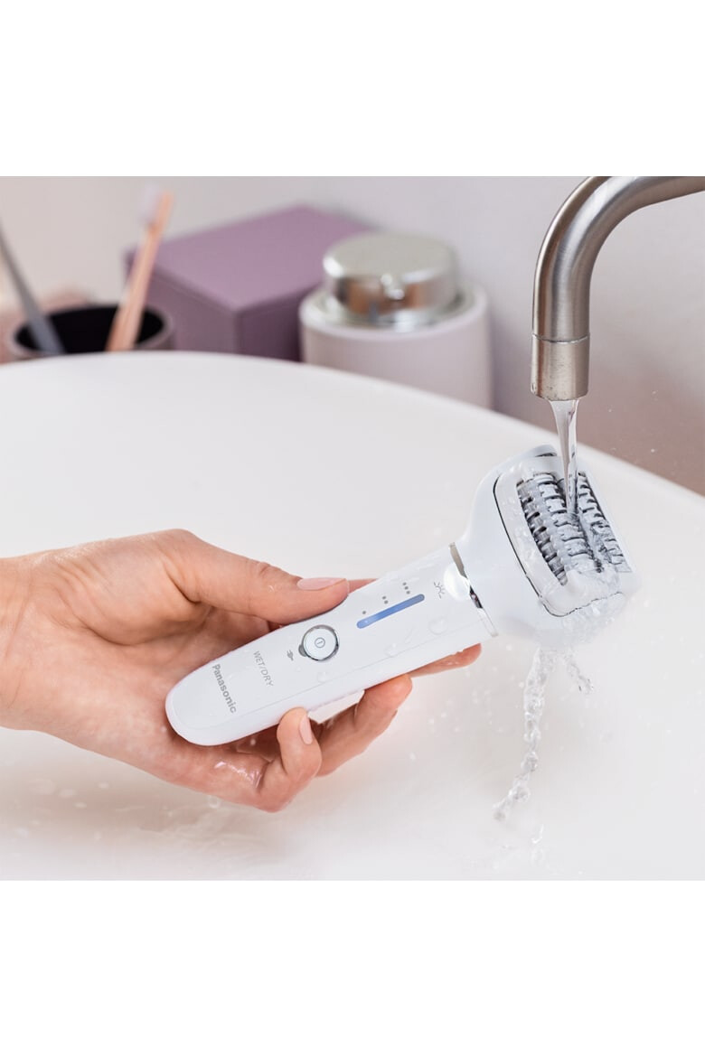 Panasonic Epilator Wet & Dry Cordless 2discuri & 60 pensete Senzor presiune Discuri duble Cap flexibil si pivotant la 90° 3 viteze Alb/Crem - Pled.ro