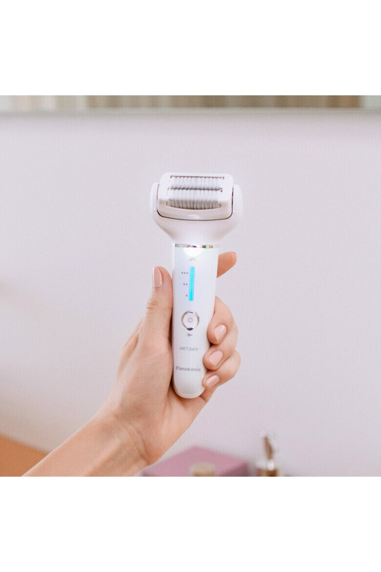 Panasonic Epilator Wet & Dry Cordless 2discuri & 60 pensete Senzor presiune Discuri duble Cap flexibil si pivotant la 90° 3 viteze Alb/Crem - Pled.ro