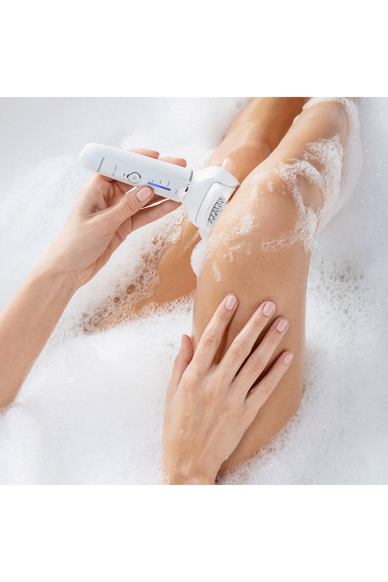 Panasonic Epilator Wet & Dry Cordless 2discuri & 60 pensete Senzor presiune Discuri duble Cap flexibil si pivotant la 90° 3 viteze Alb/Crem - Pled.ro