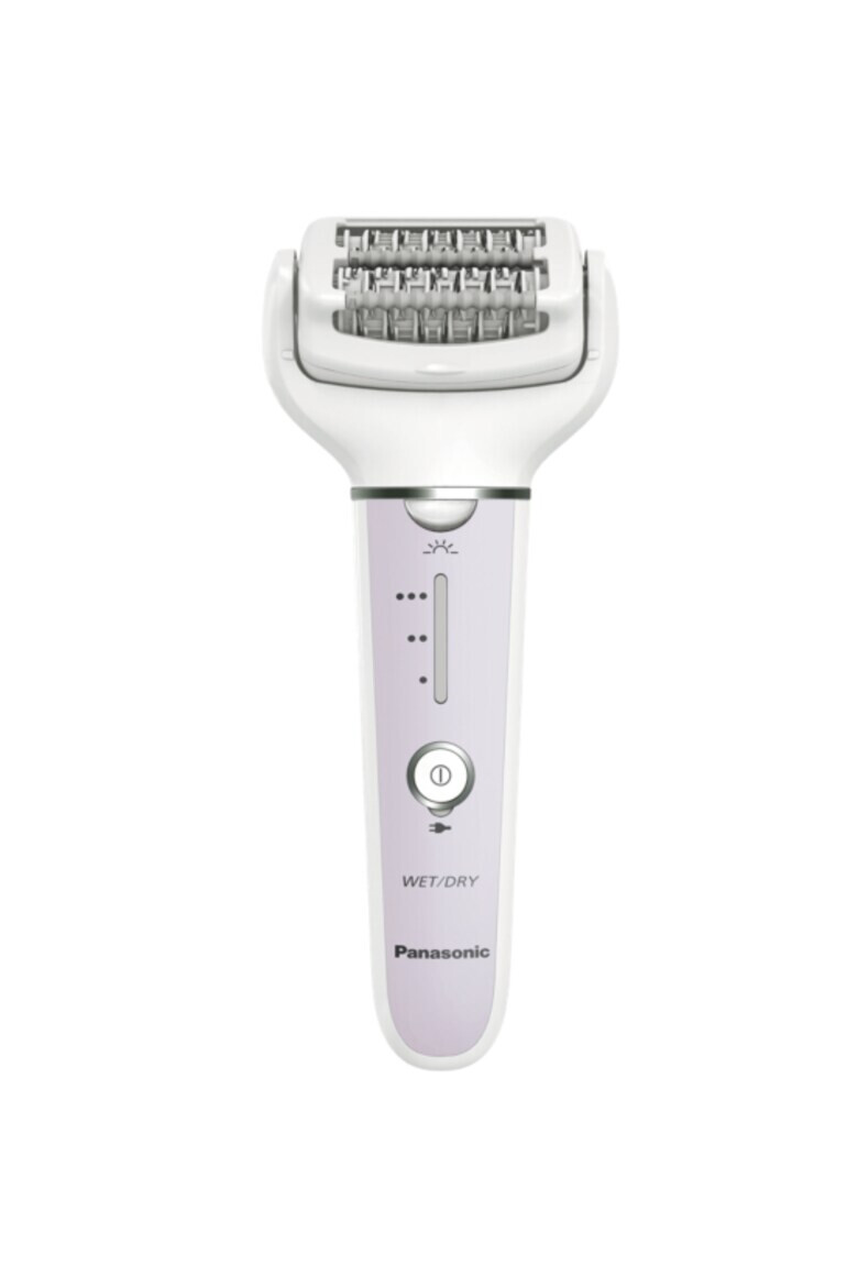 Panasonic Epilator Wet & Dry Cordless 2discuri & 60 pensete Senzor presiune Discuri duble Cap flexibil si pivotant la 90° 3 viteze Alb/Mov - Pled.ro