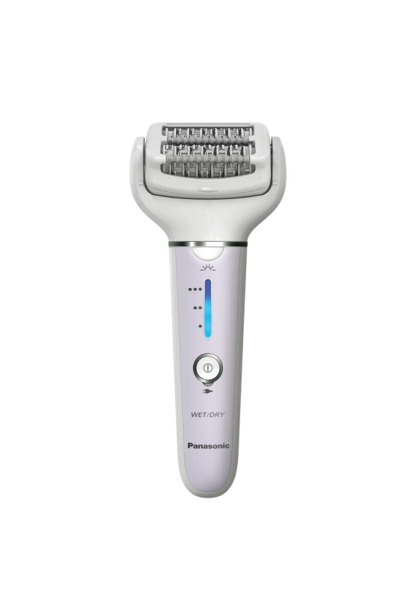 Panasonic Epilator Wet & Dry Cordless 2discuri & 60 pensete Senzor presiune Discuri duble Cap flexibil si pivotant la 90° 3 viteze Alb/Mov - Pled.ro