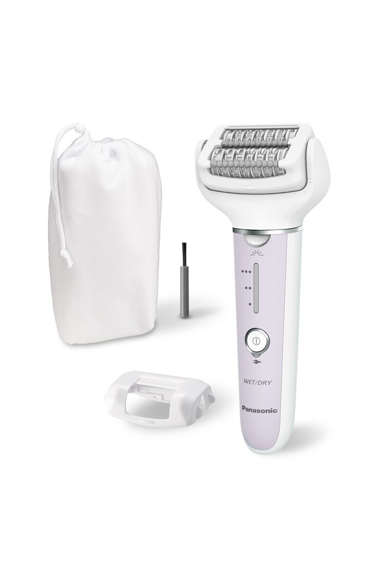 Panasonic Epilator Wet & Dry Cordless 2discuri & 60 pensete Senzor presiune Discuri duble Cap flexibil si pivotant la 90° 3 viteze Alb/Mov - Pled.ro