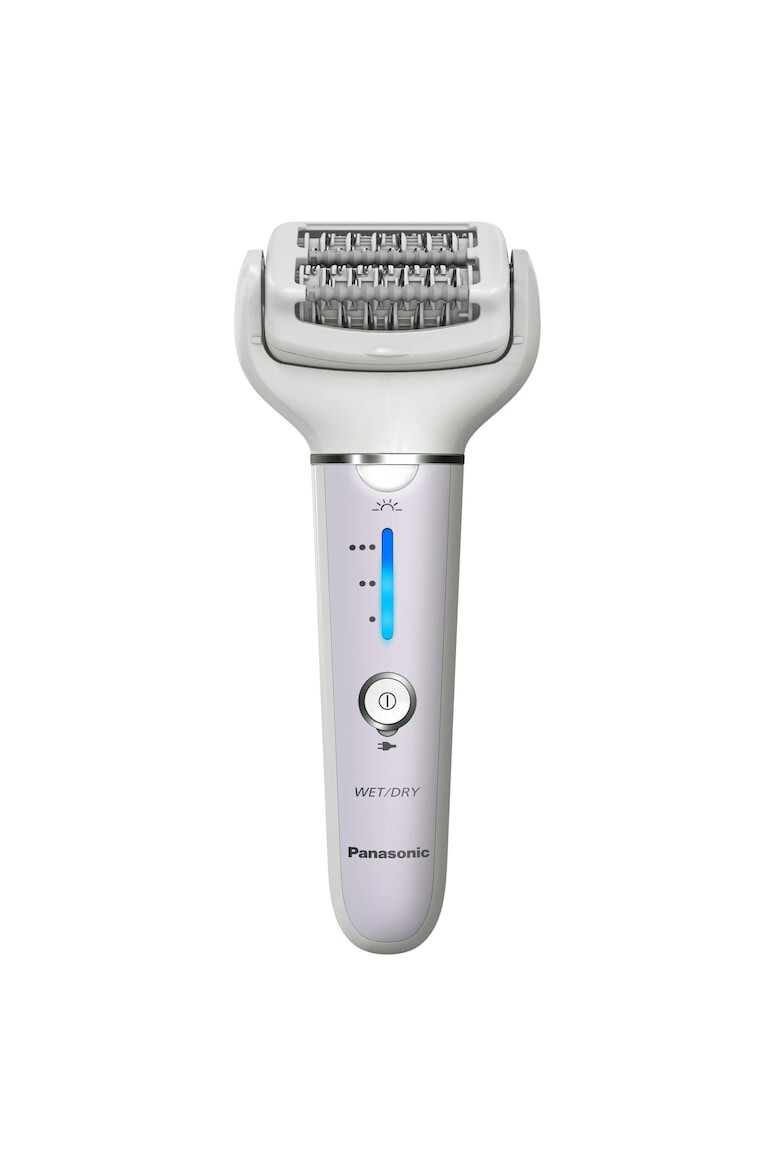 Panasonic Epilator Wet & Dry Cordless 2discuri & 60 pensete Senzor presiune Discuri duble Cap flexibil si pivotant la 90° 3 viteze Alb/Mov - Pled.ro