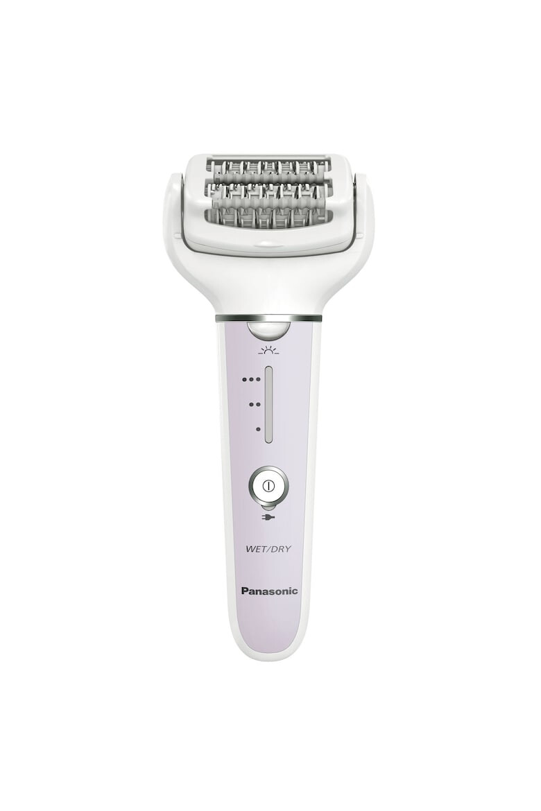 Panasonic Epilator Wet & Dry Cordless 2discuri & 60 pensete Senzor presiune Discuri duble Cap flexibil si pivotant la 90° 3 viteze Alb/Mov - Pled.ro