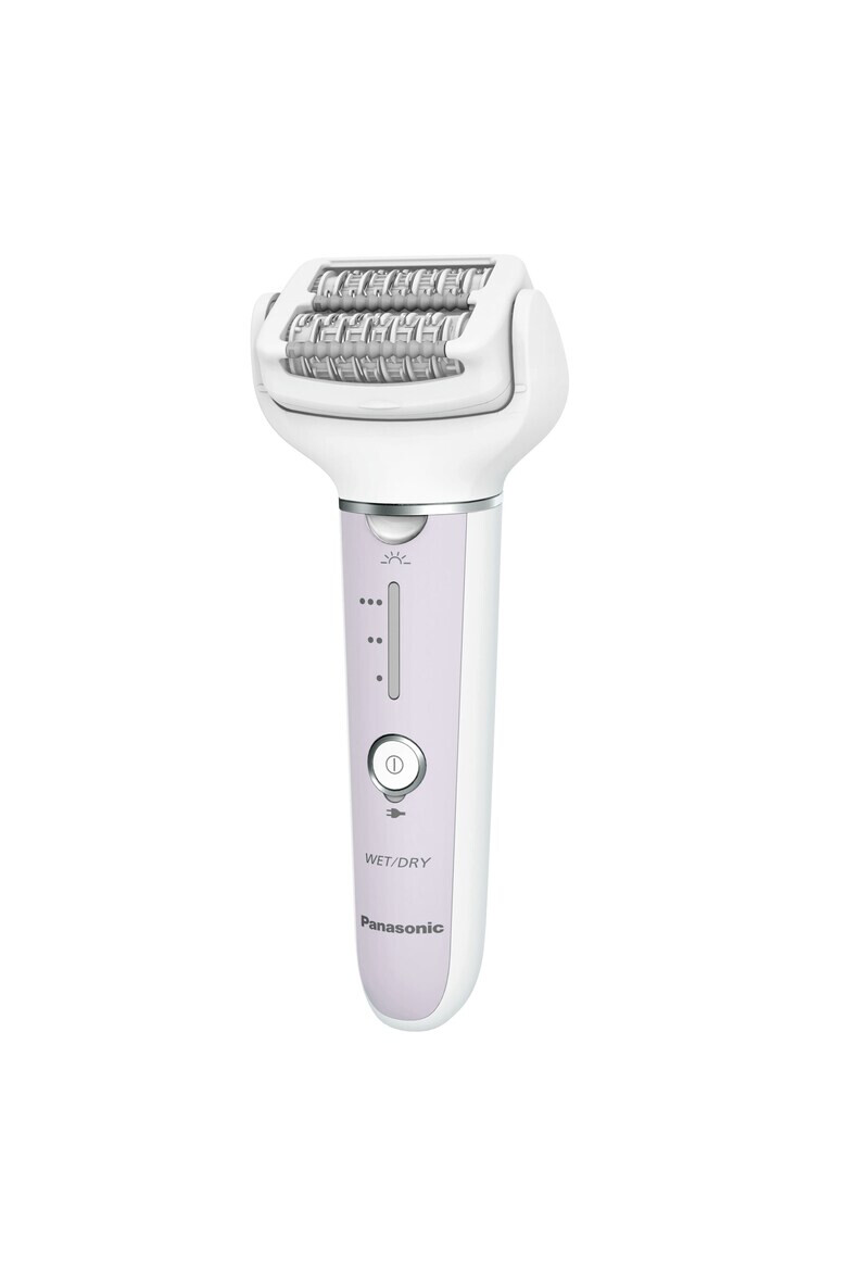 Panasonic Epilator Wet & Dry Cordless 2discuri & 60 pensete Senzor presiune Discuri duble Cap flexibil si pivotant la 90° 3 viteze Alb/Mov - Pled.ro