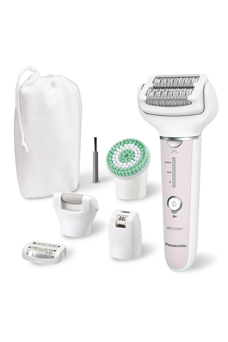 Panasonic Epilator Wet & Dry Cordless 2discuri & 60 pensete Senzor presiune Discuri duble Cap flexibil si pivotant la 90° 3 viteze Alb/Roz - Pled.ro