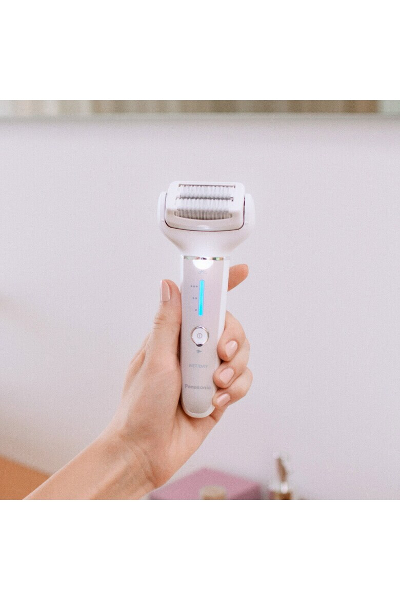 Panasonic Epilator Wet & Dry Cordless 2discuri & 60 pensete Senzor presiune Discuri duble Cap flexibil si pivotant la 90° 3 viteze Alb/Roz - Pled.ro