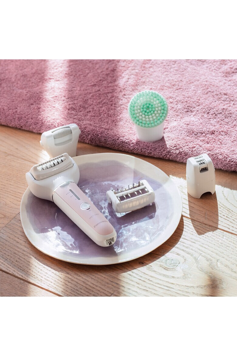 Panasonic Epilator Wet & Dry Cordless 2discuri & 60 pensete Senzor presiune Discuri duble Cap flexibil si pivotant la 90° 3 viteze Alb/Roz - Pled.ro