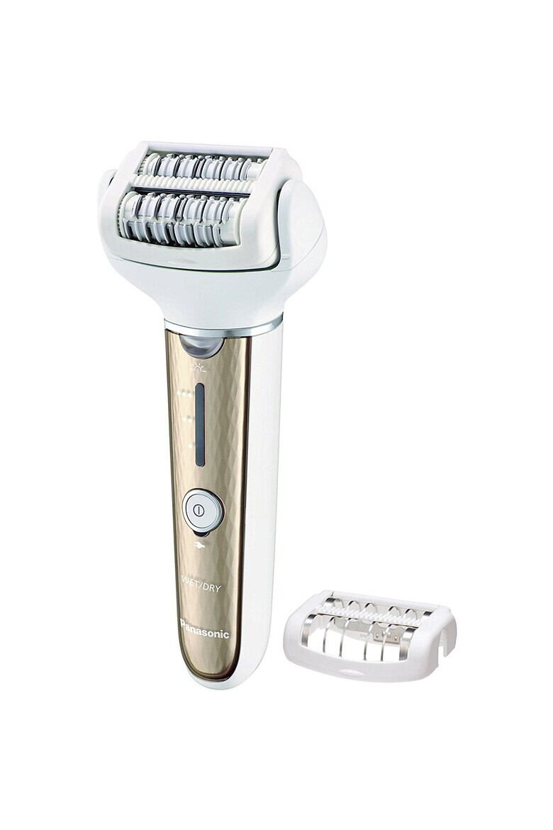 Panasonic Epilator Wet & Dry Cordless 60 pensete Discuri duble Cap flexibil si pivotant la 90° 3 viteze 3 accesorii Alb/Auriu - Pled.ro