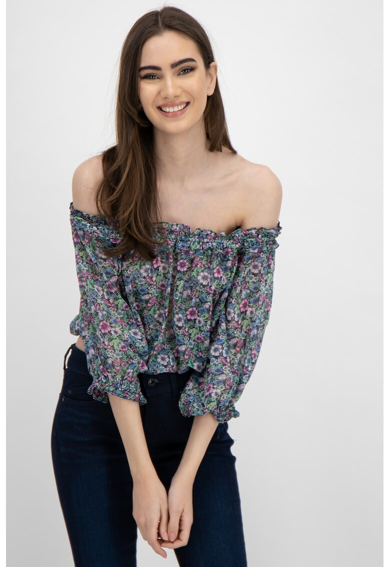 Pepe Jeans London Bluza crop cu decolteu pe umeri si imprimeu floral - Pled.ro