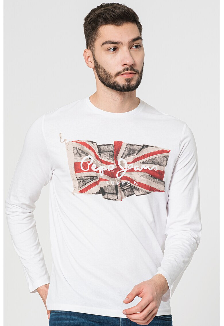 Pepe Jeans London Bluza cu imprimeu logo si decolteu la baza gatului - Pled.ro