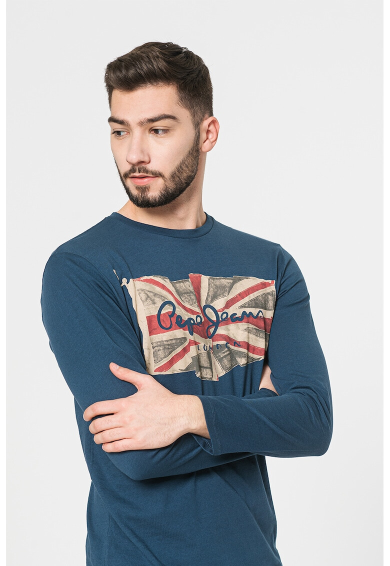 Pepe Jeans London Bluza cu imprimeu logo si decolteu la baza gatului - Pled.ro