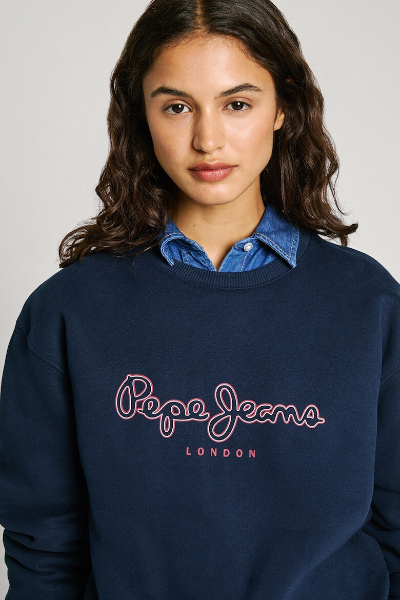 Pepe Jeans London Bluza de trening cu imprimeu logo si decolteu la baza gatului - Pled.ro