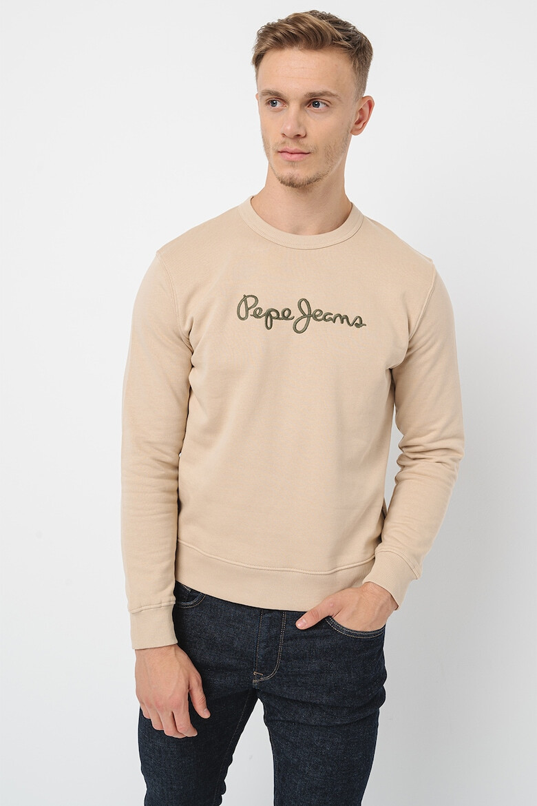 Pepe Jeans London Bluza de trening de bumbac cu decolteu la baza gatului si logo brodat - Pled.ro