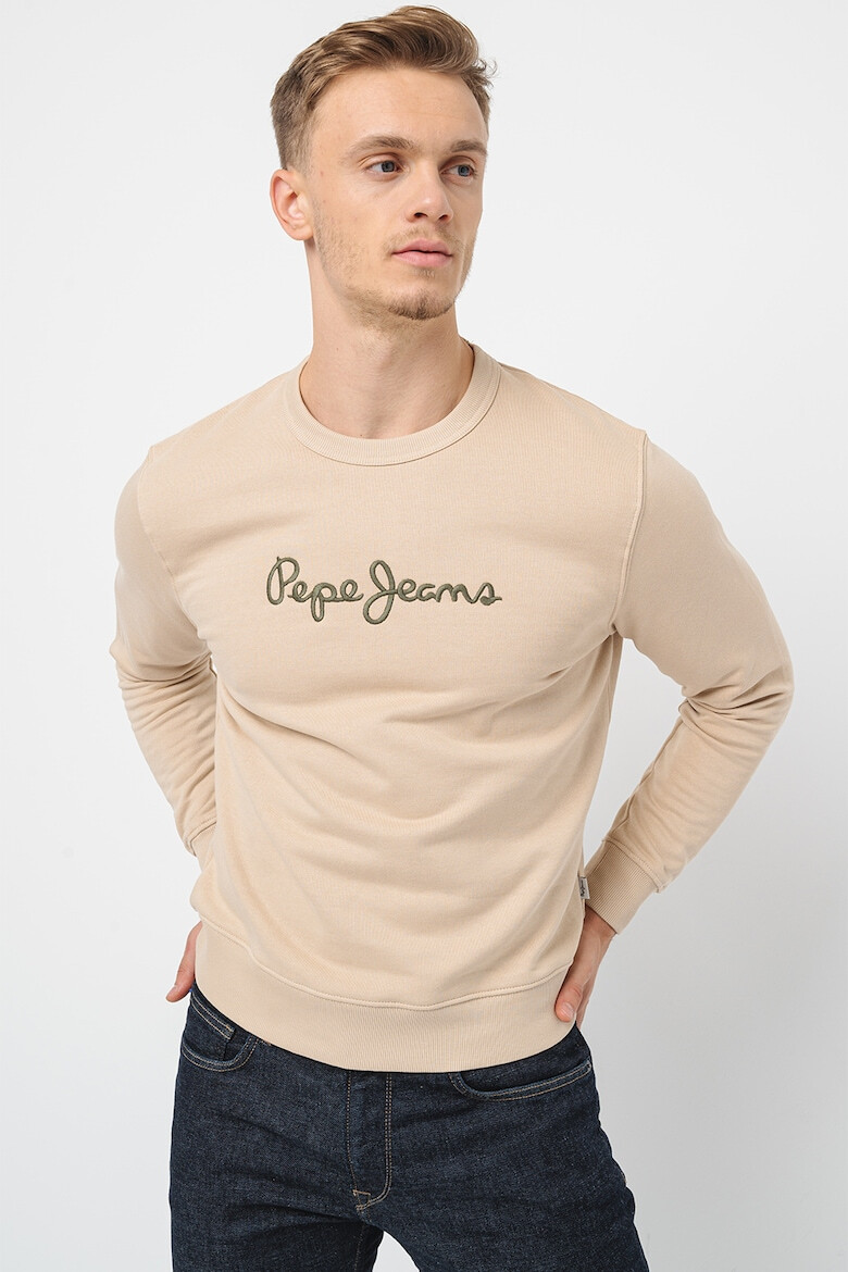 Pepe Jeans London Bluza de trening de bumbac cu decolteu la baza gatului si logo brodat - Pled.ro