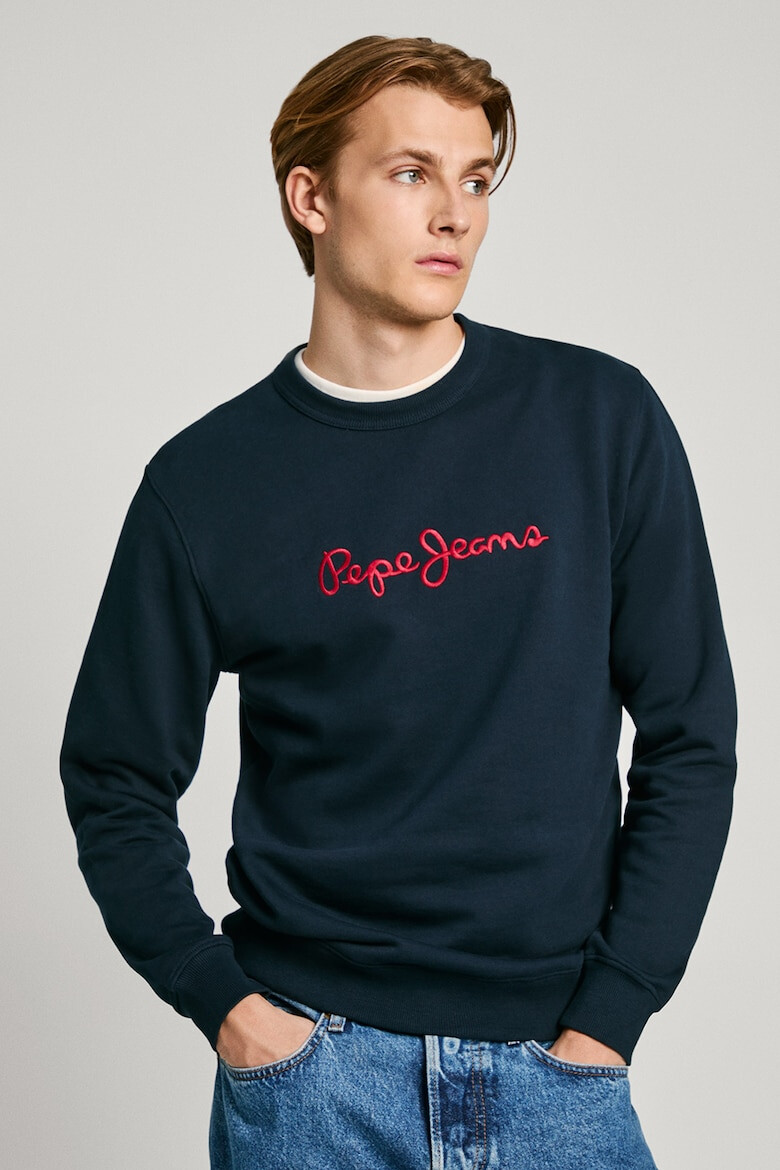 Pepe Jeans London Bluza de trening de bumbac cu decolteu la baza gatului si logo brodat - Pled.ro