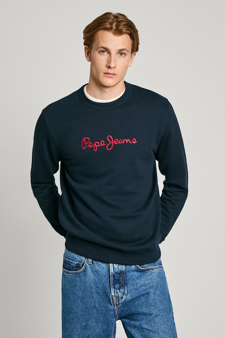 Pepe Jeans London Bluza de trening de bumbac cu decolteu la baza gatului si logo brodat - Pled.ro