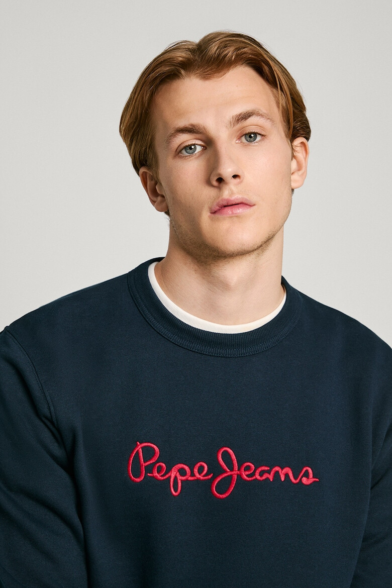 Pepe Jeans London Bluza de trening de bumbac cu decolteu la baza gatului si logo brodat - Pled.ro