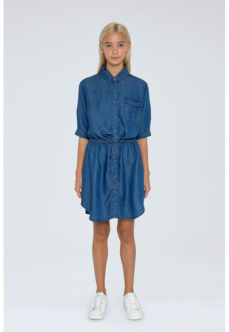 Pepe Jeans London Edan Rochie tip camasa din chambray cu buzunar pe piept - Pled.ro