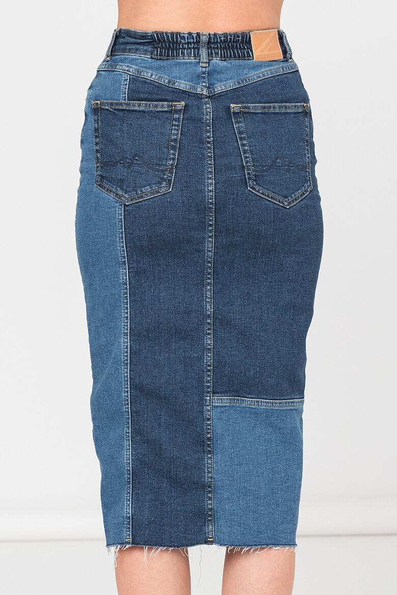 Pepe Jeans London Fusta de denim cu talie inalta si model cu aplicatii Piper Blues - Pled.ro