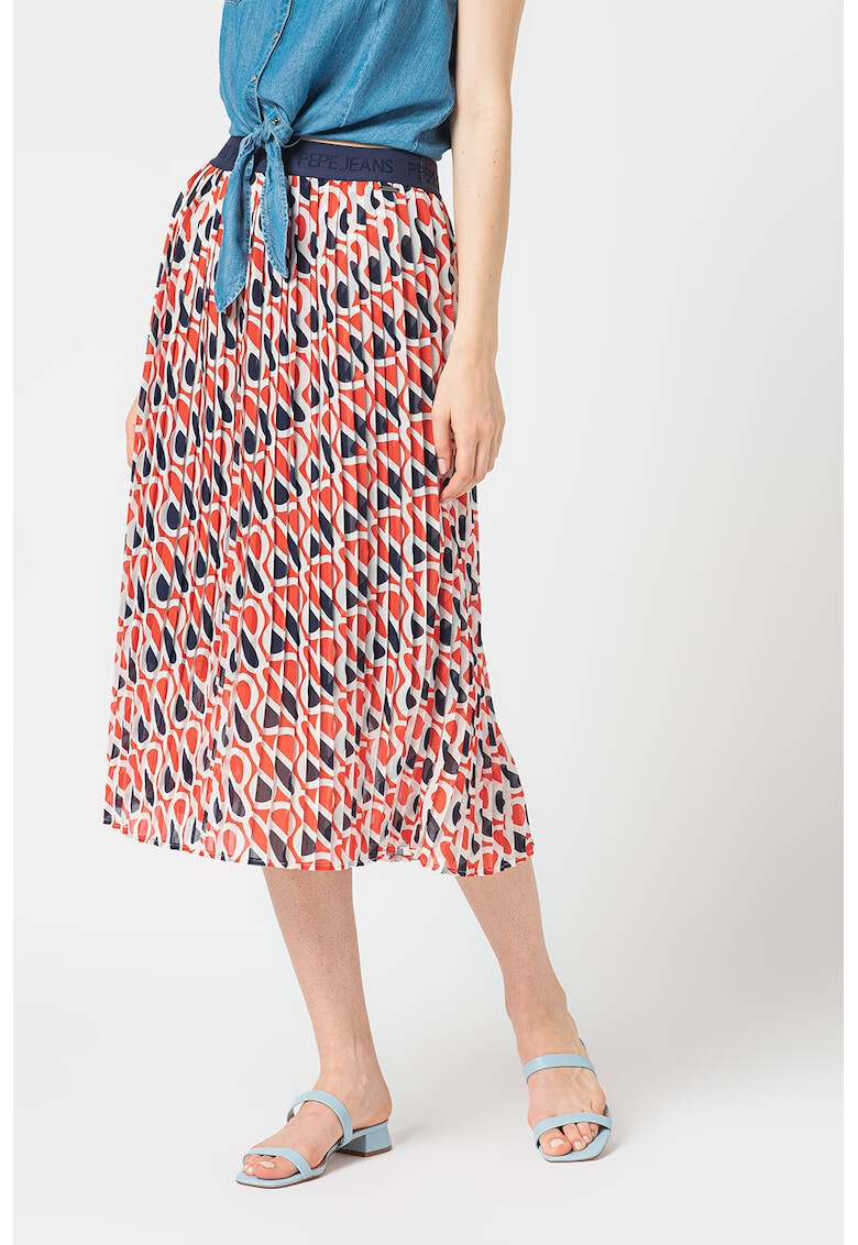 Pepe Jeans London Fusta midi cu pliuri si model geometric Kaylie - Pled.ro